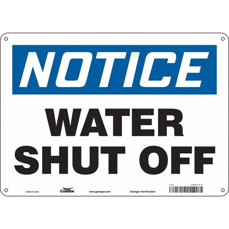 Condor Notice, WATER SHUT OFF, 14 in W x 10 in H, Horizontal Rectangle, Aluminum, 469J73 469J73