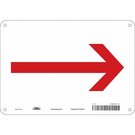 Condor Fire and Emergency Sign, Directional, Right Arrow, 10 in W x 7 in H, Rectangle, Polyethylene, 469J13 469J13