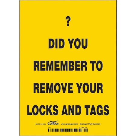 Condor Safety Sign, 7 in Height, 5 in Width, Vinyl, Vertical Rectangle, English 469K50