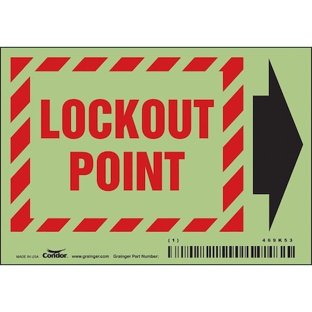 Condor Safety Sign, 3 1/2 in Height, 5 in Width, Glow Vinyl, Horizontal Rectangle, English 469K53