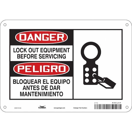 Condor Safety Sign, 7 in Height, 10 in Width, Aluminum, Vertical Rectangle, English, Spanish, 469L87 469L87