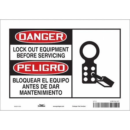 Condor Safety Sign, 7 in Height, 10 in Width, Vinyl, Vertical Rectangle, English, Spanish, 469L91 469L91