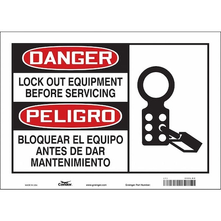 Condor Safety Sign, 10 in Height, 14 in Width, Vinyl, Horizontal Rectangle, English, Spanish, 469L92 469L92