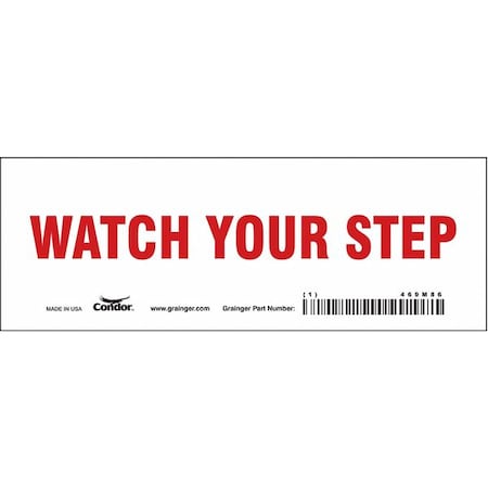 Condor Safety Sign, 2 1/2 in Height, 7 in Width, Vinyl, Horizontal Rectangle, English 469M86