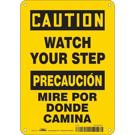 Condor Safety Sign, 10 in H, 7 in W, Polyethylene, Horizontal Rectangle, English, Spanish, 469P87 469P87