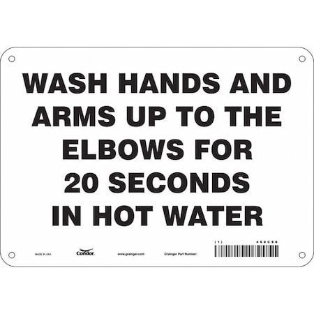 Condor Wash Hands And Arms Up To The Elbows For 20 Second, 10 in W x 7 in H, Rectangle, Aluminum, 469C88 469C88