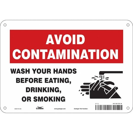 Condor Avoid Contamination, Wash Your Hands Before Eating., 7 in H x 10 in W, Aluminum, 469C94 469C94