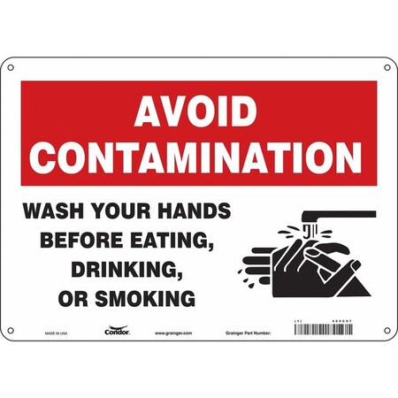 Condor Avoid Contamination, Wash Your Hands Before Eating., 14 in W x 10 in H, Polyethylene, 469C97 469C97