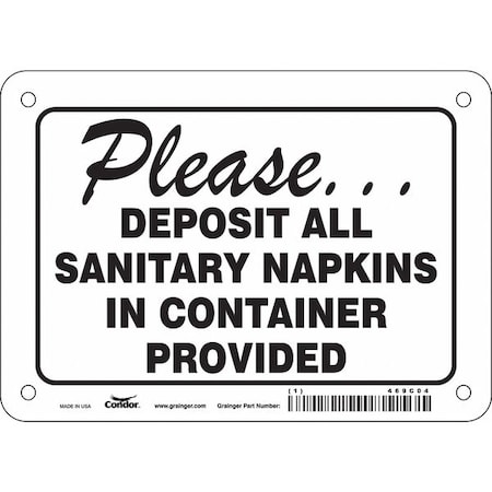 Condor PLEASE DEPOSIT ALL SANITARY NAPKINS IN CONTAINER PROVIDED, 7 in W x 5 in H, Aluminum, 469C04 469C04