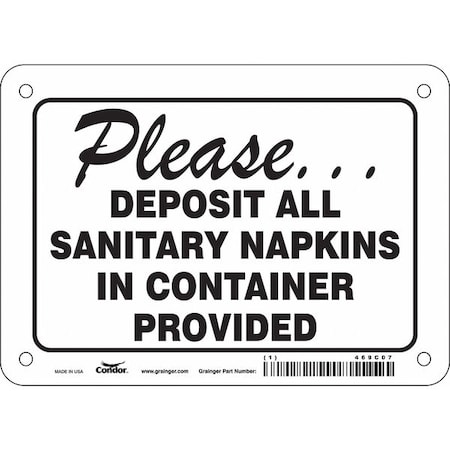 Condor PLEASE DEPOSIT ALL SANITARY NAPKINS IN CONTAINER PROVIDED, 7 in W x 5 in H, Polyethylene, 469C07 469C07