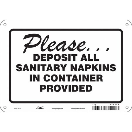 Condor PLEASE DEPOSIT ALL SANITARY NAPKINS IN CONTAINER PROVIDED, 10 in W x 7 in H, Polyethylene, 469C08 469C08
