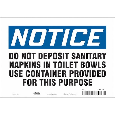 Condor Notice, DO NOT DEPOSIT SANITARY NAPKINS IN TOILET BOWLS.7 in H x 10 in W, Vinyl, Rectangle, 469C23 469C23