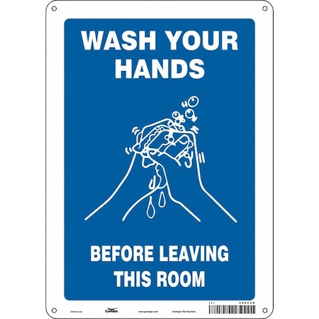 Condor Wash Hands Before Leaving This Room, 10 in W x 14 in H, Vertical Rectangle, Aluminum, 469C58 469C58