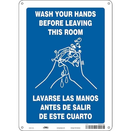 Condor Wash Your Hands Before Leaving This Room, English/Spanish, 10 in W x 14 in H, Polyethylene, 469C66 469C66