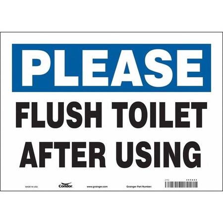 Condor FLUSH TOILET AFTER USING, 14 in W x 10 in H, Horizontal Rectangle, Vinyl, 469A82 469A82