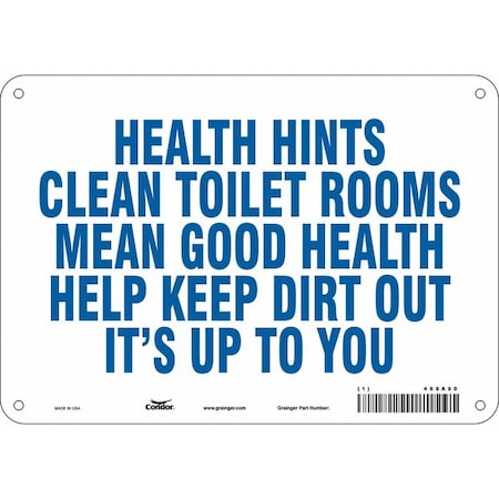 Condor HEALTH HINTS CLEAN TOILET ROOMS MEAN GOOD HEALTH.7 in H x 10 in W, Aluminum, 469A90 469A90