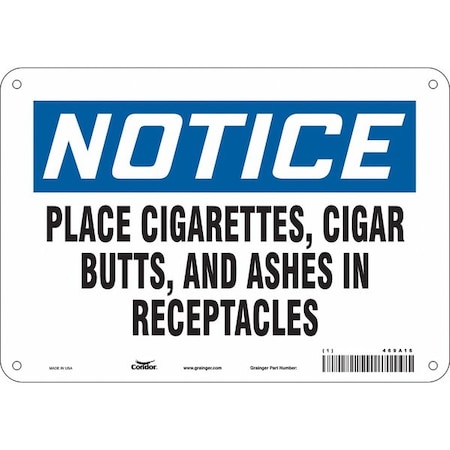 Condor Notice, Place Cigarettes, Cigar Butts And Ashes In Receptacles, 10 in x 7 in, Polyethylene, 469A16 469A16