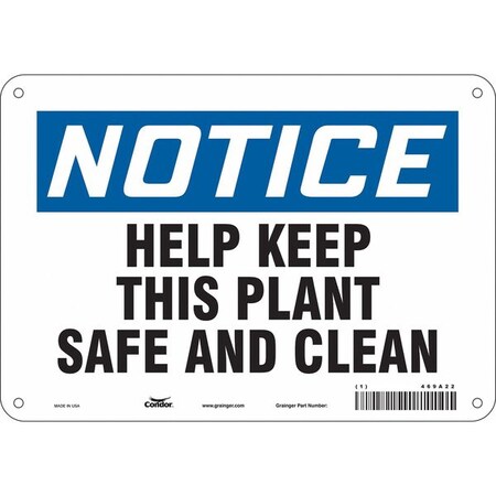 Condor Notice, HELP KEEP THIS PLANT SAFE AND CLEAN, 10 in x 7 in, Vertical Rectangle, Polyethylene, 469A22 469A22