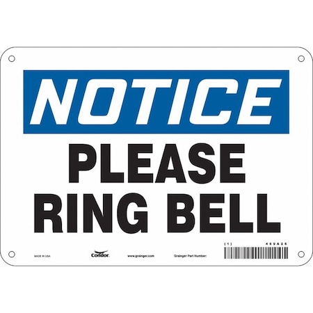 Condor Notice, PLEASE RING BELL, 10 in W x 7 in H, Vertical Rectangle, Aluminum, 469A26 469A26