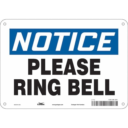 Condor Notice, PLEASE RING BELL, 10 in W x 7 in H, Vertical Rectangle, Polyethylene, 469A28 469A28
