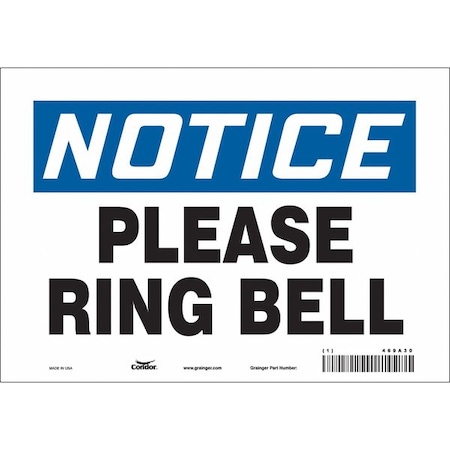 Condor Notice, PLEASE RING BELL, 10 in W x 7 in H, Vertical Rectangle, Vinyl, 469A30 469A30