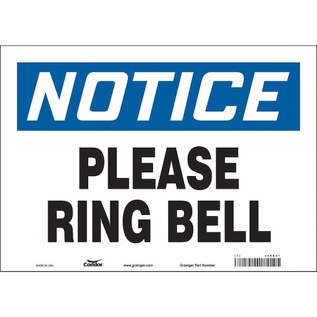 Condor Notice, PLEASE RING BELL, 14 in W x 10 in H, Horizontal Rectangle, Vinyl, 469A31 469A31