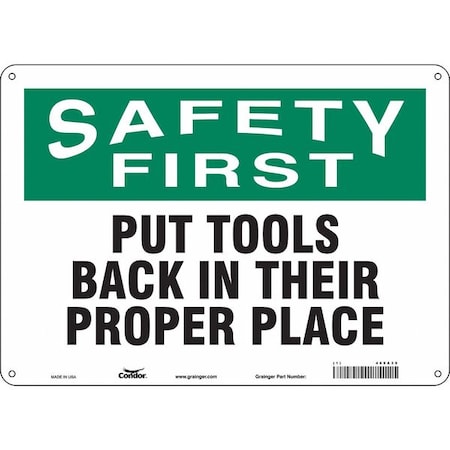 Condor Safety First, PUT TOOLS BACK IN THEIR PROPER PLACE, 14 in W x 10 in H, Horizontal Rectangle, 469A39 469A39