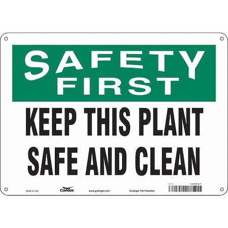 Condor Safety First, KEEP THIS PLANT SAFE AND CLEAN, 14 in W x 10 in H, Rectangle, Polyethylene, 469A47 469A47