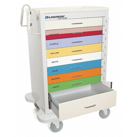 Lakeside Aluminum 9 Drawer Pediatric Cart, Individual Breakaway Locks SP-930-IB-PED