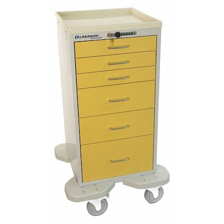 Lakeside Medical Mini Tower, 6 Drawers w/Push Button Lock, Yellow Cabinet ST-630-P-2BEY