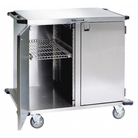 Lakeside Closed Stainless Steel Case Cart, Two Doors, Wire Shelf 13-1/2"W, 39"OAH 6950