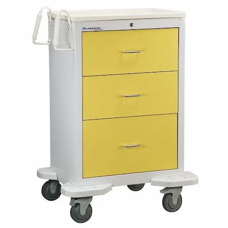 Lakeside Medical Cart, 3 Drawers w/Key Lock, Yellow Cabinet C-330-K-2Y