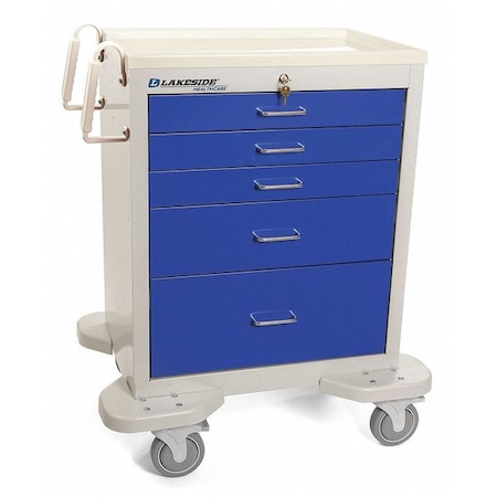 Lakeside Medical Cart, 5 Drawers w/Key Lock-Blue Cabinet C-524-K-2B