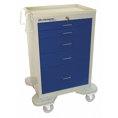 Lakeside Medical Cart, 5 Drawers w/Key Lock, Blue Cabinet C-530-K-2B