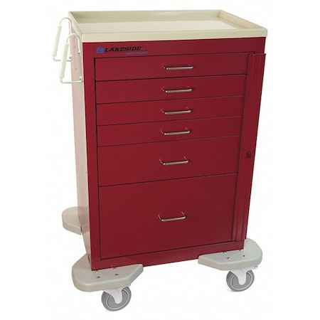 Lakeside Medical Cart, 6 Drawers, Red Cabinet C-630-2B-1R
