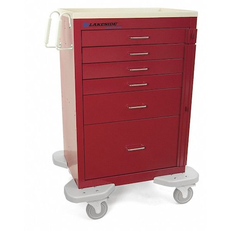 Lakeside Medical Cart, 6 Drawers, Red Cabinet C-630-2B-1RSPL