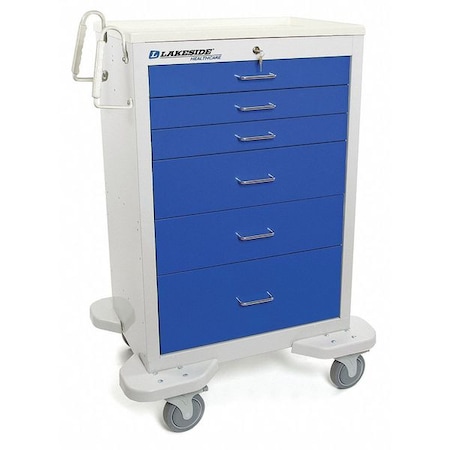 Lakeside Medical Cart, 6 Drawers w/Key Lock, Blue Cabinet C-630-K-2B
