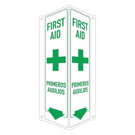 Lyle First Aid/Primeros Auxilios, 8 in W x 18 in H, V-Shape Projection, Aluminum, LCVB-0047-RA_4x18 LCVB-0047-RA_4x18
