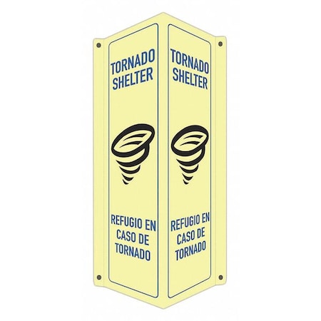 Lyle Tornado Shelter, Spanish/English, 8 in W x 18 in H, V-Shape Projection, Aluminum, LCVB-0051-GA_4x18 LCVB-0051-GA_4x18