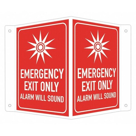 Lyle Exit Sign, Recycled Aluminum, 7-1/2" W, 6" H, EMERGENCY EXIT ONLY ALARM WILL SOUND (W SYM), Red LCVB-0003-NA_4x6