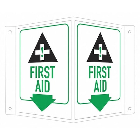 Lyle First Aid (w Sym & Down Arrow), 7 1/2 in W x 6 in H, V-Shape Projection, Aluminum, LCVB-0018-NA_4x6 LCVB-0018-NA_4x6