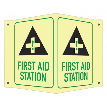 Lyle First Aid Station (w Sym), 7 1/2 in W x 6 in H, V-Shape Projection, Aluminum, LCVB-0019-GA_4x6 LCVB-0019-GA_4x6