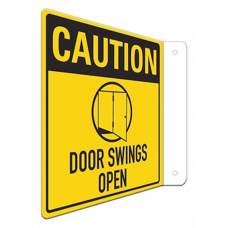 Lyle Caution Door Swings Open (w sym), 8 in W x 8 in H, L-Shape Projection, Aluminum, LCFL-0016-RA_8x8 LCFL-0016-RA_8x8