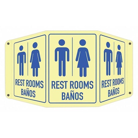 Lyle Rest Rooms Banos (w sym), 17 1/2 in W x 10 in H, Tri-Bend, Aluminum, LCTB-0007-GA_7x10 LCTB-0007-GA_7x10