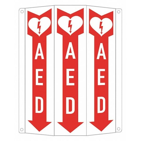 Lyle AED (w Sym & Down Arrow), 8 1/4 in W x 12 in H, Tri-Bend, Aluminum, LCTB-0020-RA_2.67x12 LCTB-0020-RA_2.67x12