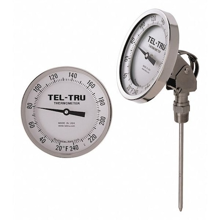 TEL-TRU Analog Dial Thermometer, Stem 9" L AA575R-0965