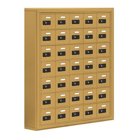 Salsbury Industries Cell Phone Locker, 37" W, 6-1/4" D, 42" H, (5) Wide, (7) Tier, Gold 19075-35GSC