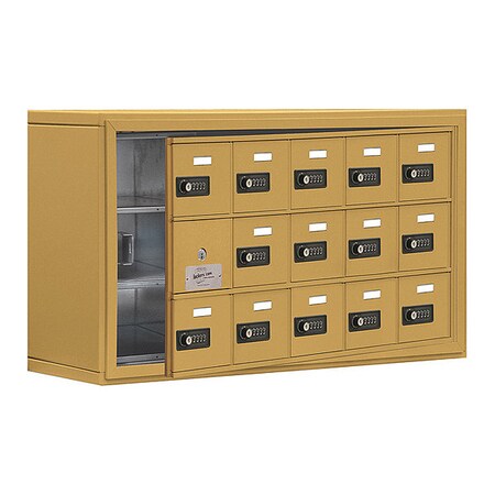 Salsbury Industries Cell Phone Locker, 37" W, 9-1/4" D, 20" H, (5) Wide, (3) Tier, Gold 19138-15GSC