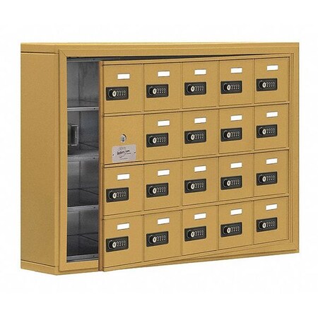 Salsbury Industries Cell Phone Locker, 37" W, 6-1/4" D, 25-1/2" H, (5) Wide, (4) Tier, Gold 19145-20GSC