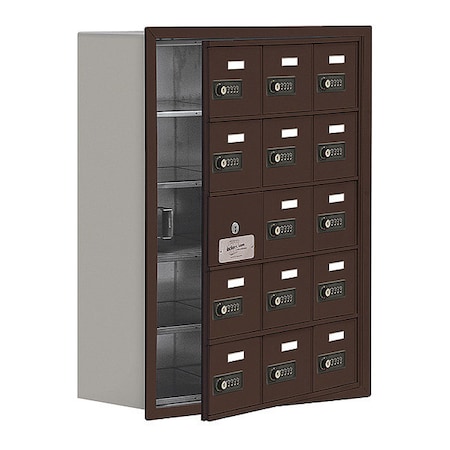 Salsbury Industries Cell Phone Locker, 22 3/4 in W, 8 3/4 in D, 29 3/4 in H, (3) Wide, (5) Tier, Bronze 19158-15ZRC